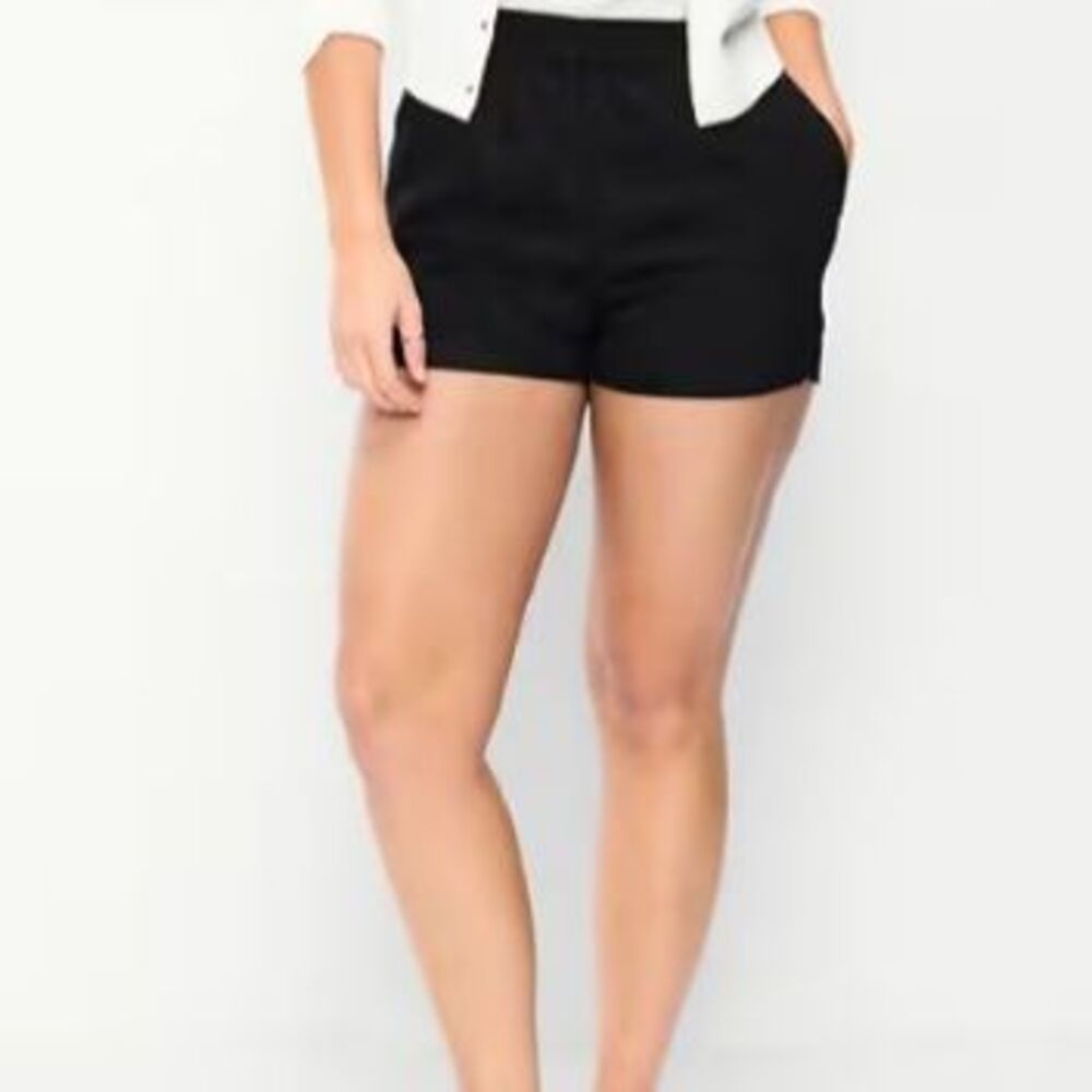 Old Navy High Waisted Linen Pull On Shorts Black Elastic Waist Size L NWT